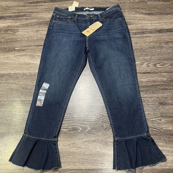 Levi's 711 Skinny Ankle Mid Rise Jeans Womens Size 12 Blue Denim Flare Hem - Picture 3 of 8